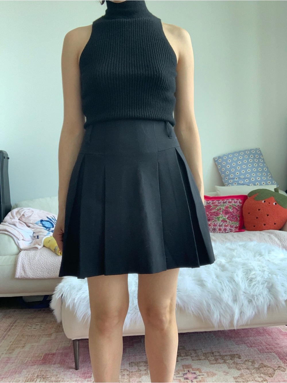 Jill Stuart Black Pleated A-Line Skirt